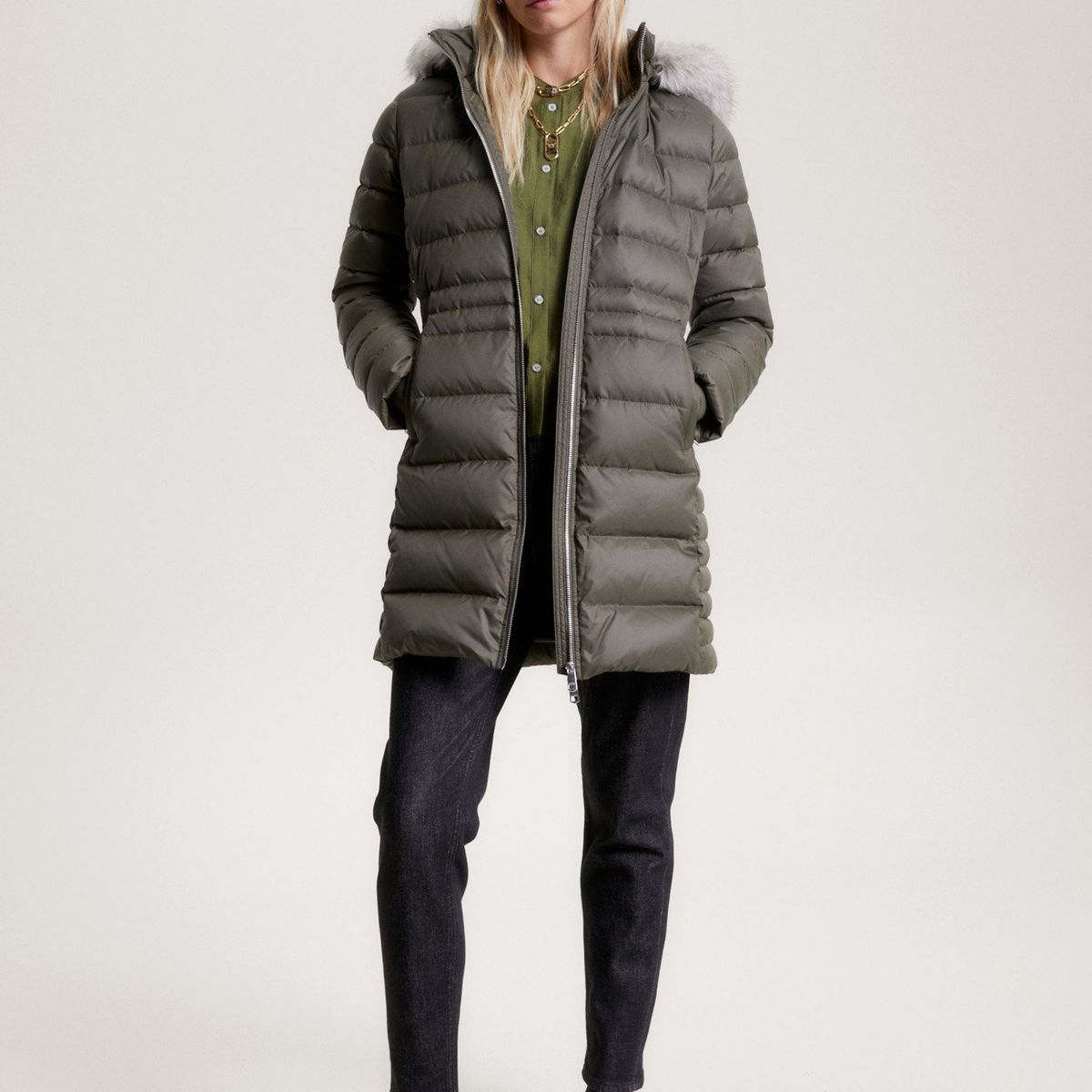 TOMMY HILFIGER - Parka Tyra Con Gorro Y Con Relleno Verde Tommy Hilfiger