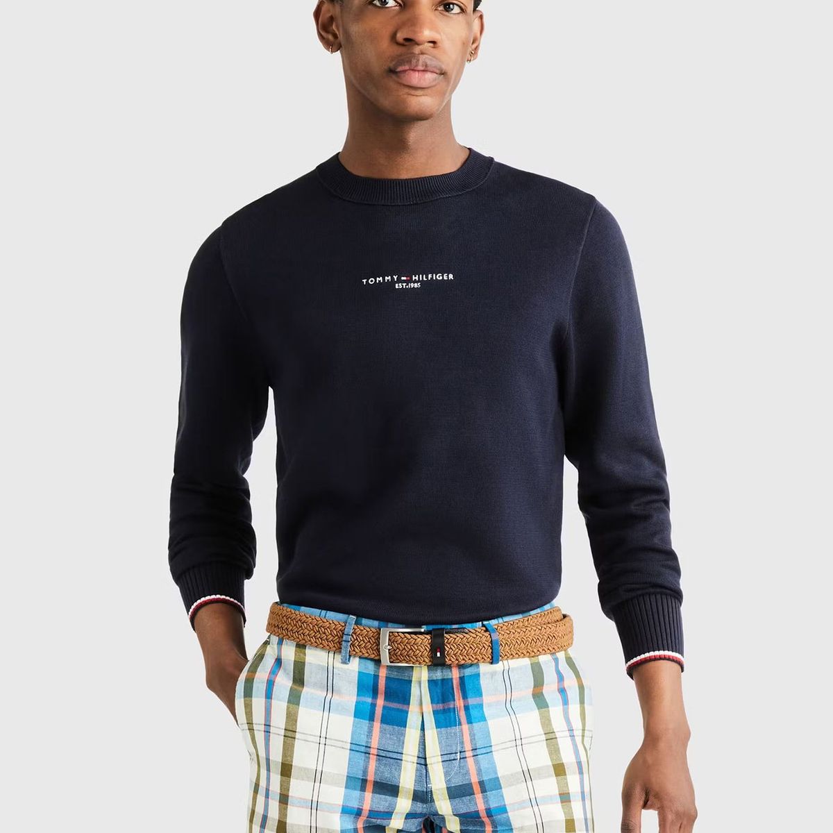TOMMY HILFIGER - Sweater C-Neck Con Logo Bordado Azul Tommy Hilfiger
