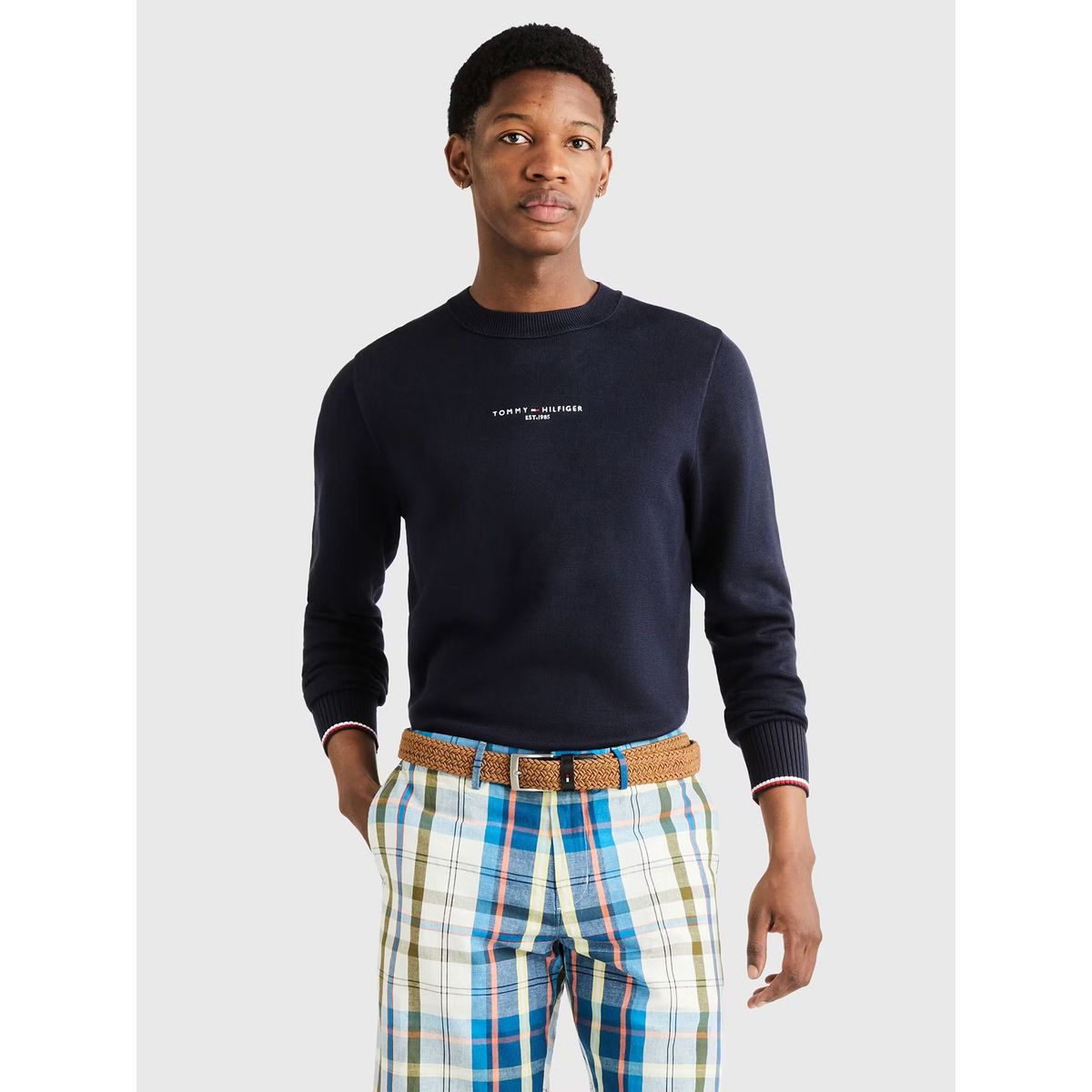 TOMMY HILFIGER - Sweater C-Neck Con Logo Bordado Azul Tommy Hilfiger