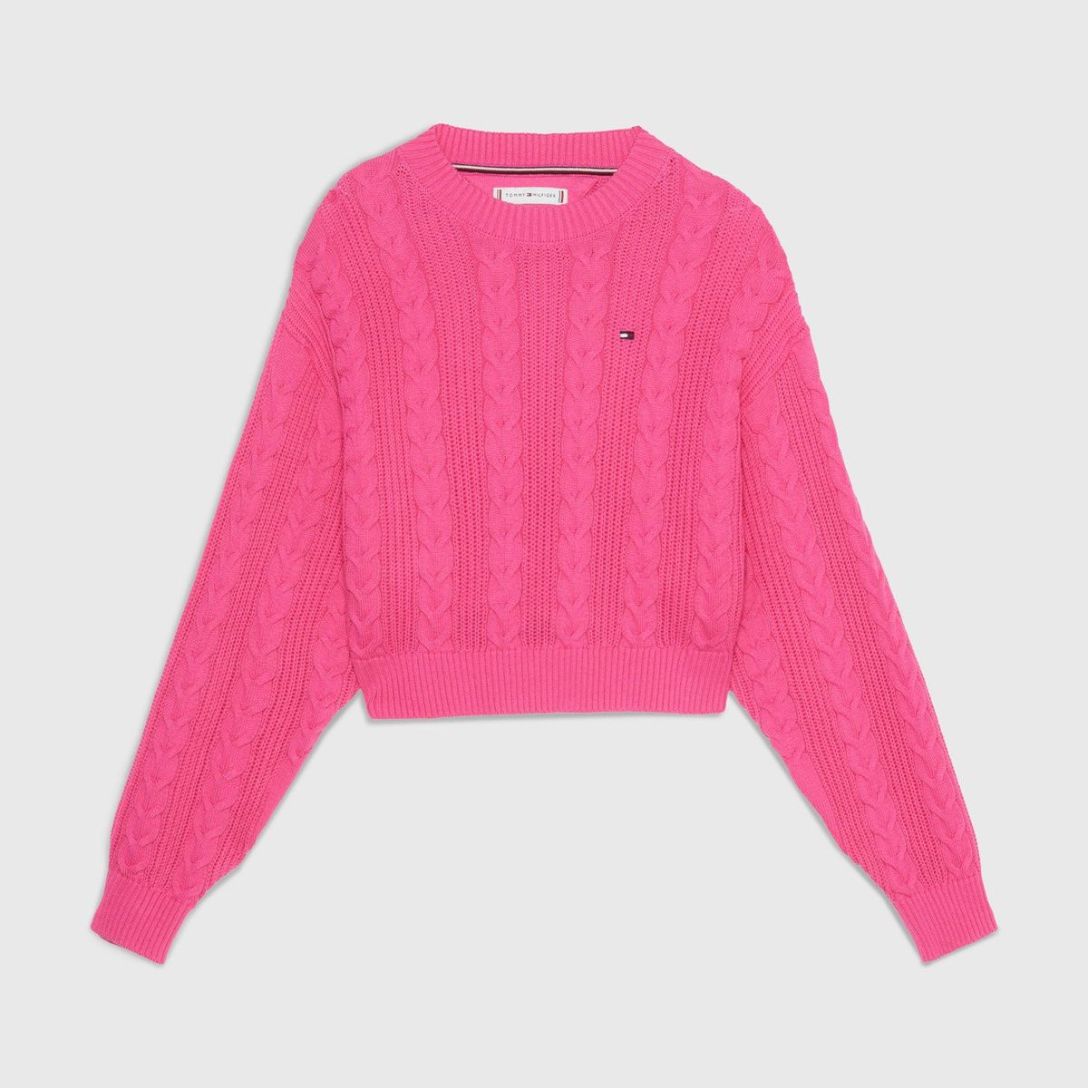TOMMY HILFIGER - Sweater Cropped De Punto Trenzado Rosado Tommy Hilfiger