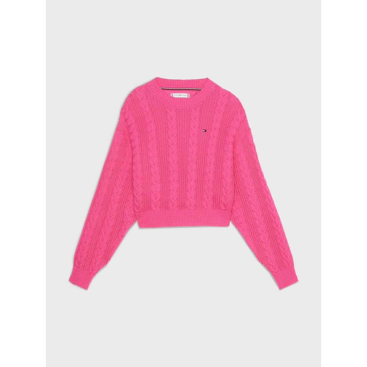 TOMMY HILFIGER - Sweater Cropped De Punto Trenzado Rosado Tommy Hilfiger