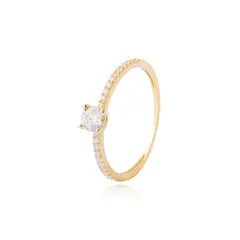 JB JOYAS BARON - Anillo Compromiso de Oro 14kt Solitario Riel Circonita
