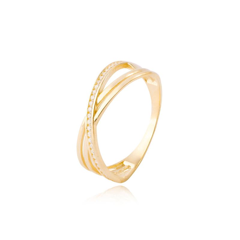 JB JOYAS BARON - Anillo Compromiso de Oro 18kt Modelo Cruzado Doble con Circón