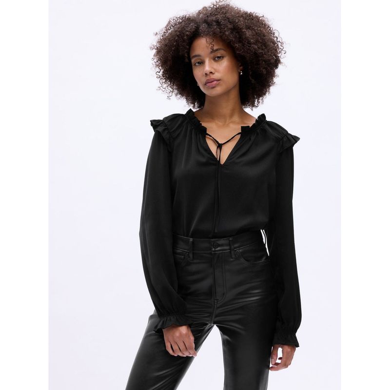 GAP - Blusa Mujer Satinada en V Negro GAP