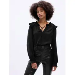 GAP - Blusa Mujer Satinada en V Negro