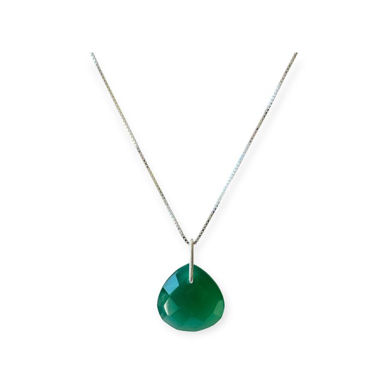 Collar Gota Onix Verde Facetado Plata Fina 925 Verde TALLA UNICA