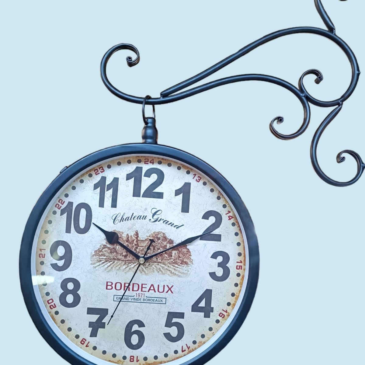 GENERICO - RELOJ DE PARED LATERAL RETRO  DOBLE CARA  EN METAL 30 CM DIAMETRO