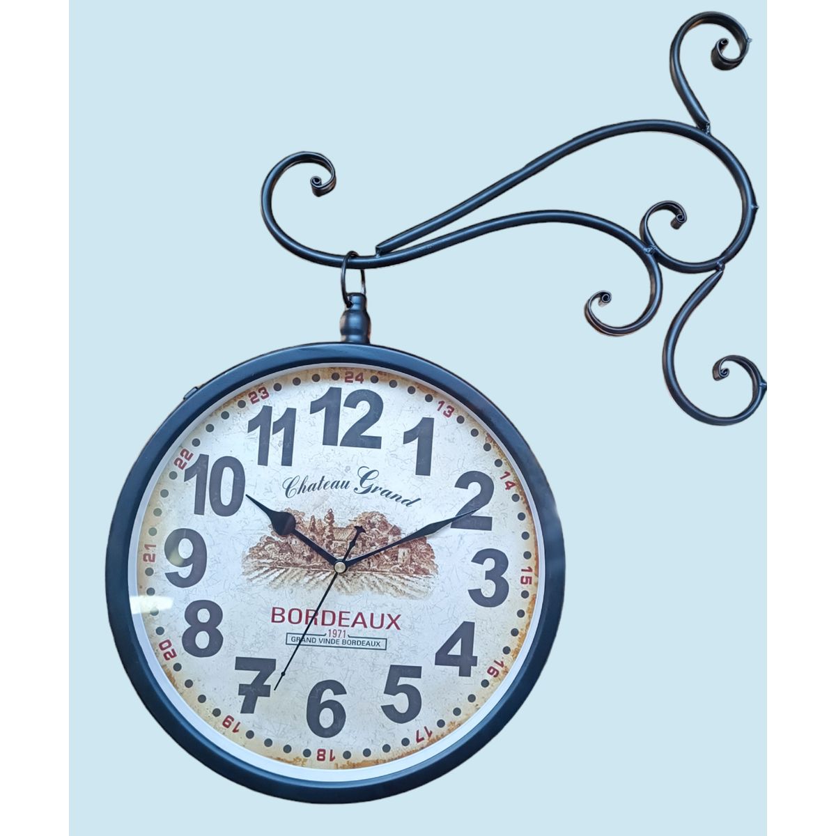 GENERICO - RELOJ DE PARED LATERAL RETRO  DOBLE CARA  EN METAL 30 CM DIAMETRO