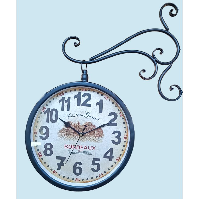 GENERICO - RELOJ DE PARED LATERAL RETRO  DOBLE CARA  EN METAL 30 CM DIAMETRO
