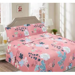 GENERICO - Juego de Sabana 2 plazas, 144 hilos, Diseño Flor