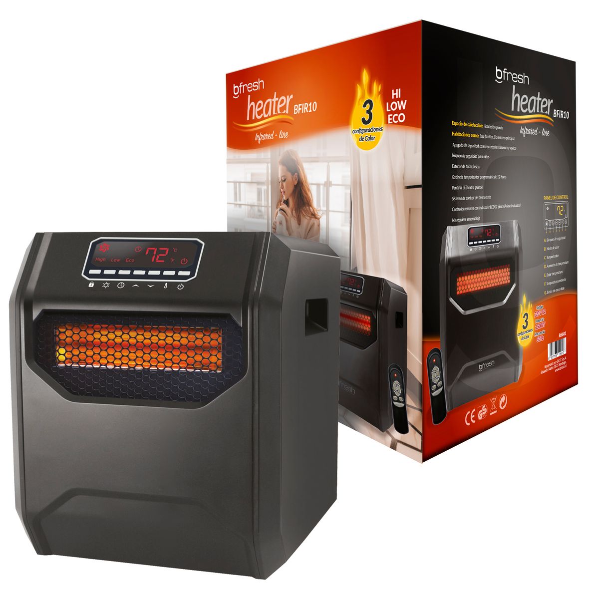 B FRESH - Estufa Infrarroja con Temporizador 1500W Negra