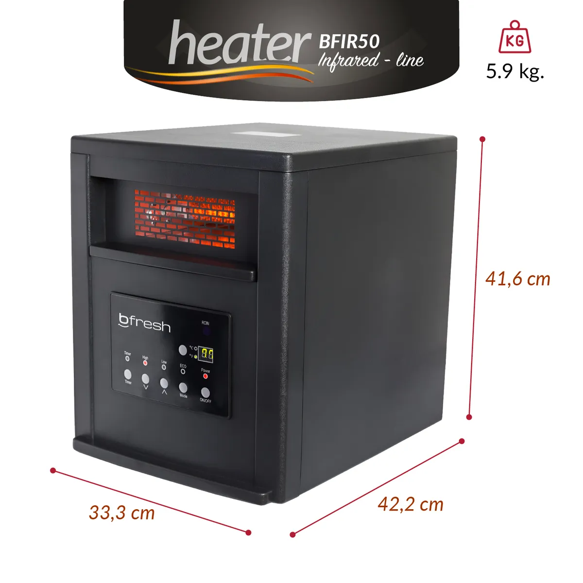 B FRESH - Estufa Infrarroja 1500W con Temporizador y control remoto