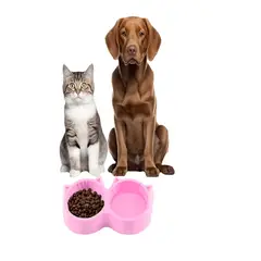 GENERICO - Plato Doble Bebedero Comedero Gato Dispensador Comida Rosa