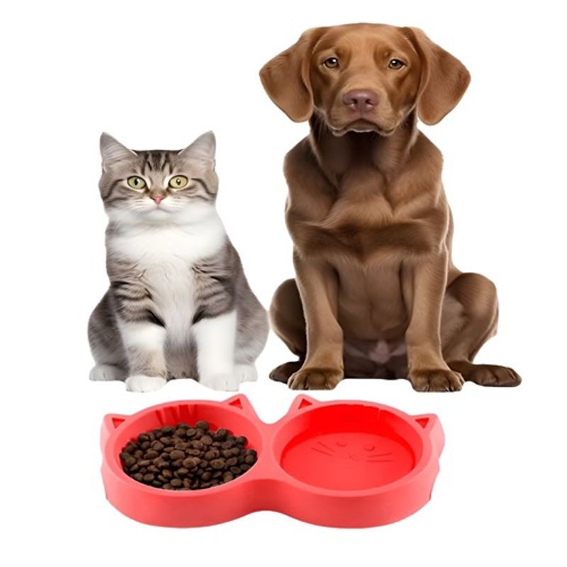 GENERICO - Plato Doble Bebedero Comedero Gato Dispensador Comida Rojo