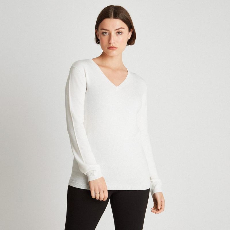 LORENZO DI PONTTI - Sweater de Lurex Cuello en V Blanco LORENZO DI PONTTI