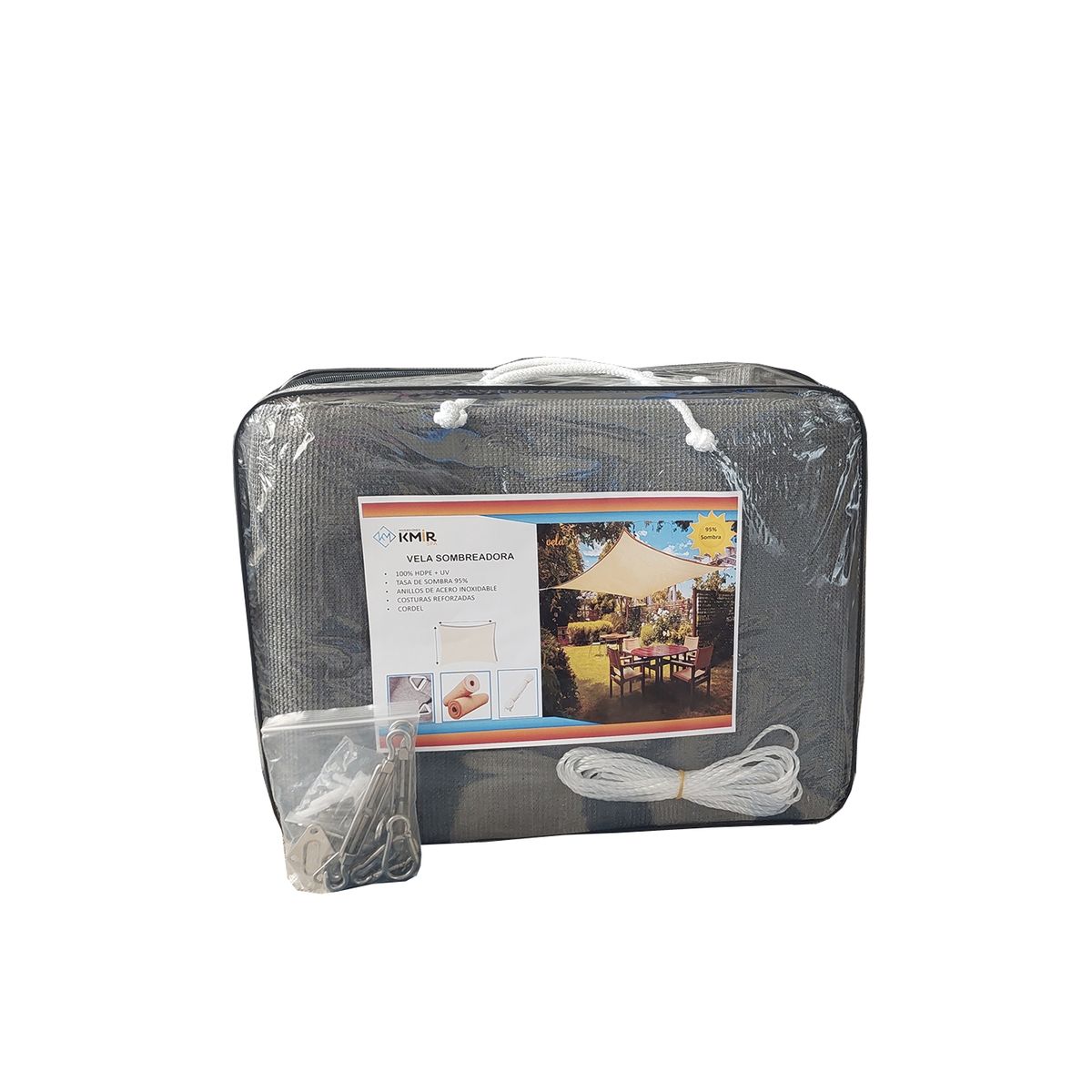 GENERICO - Vela Sombreadora 2x3 HDPE Rectangular Gris Sombra 95 Con Kit de Instalación