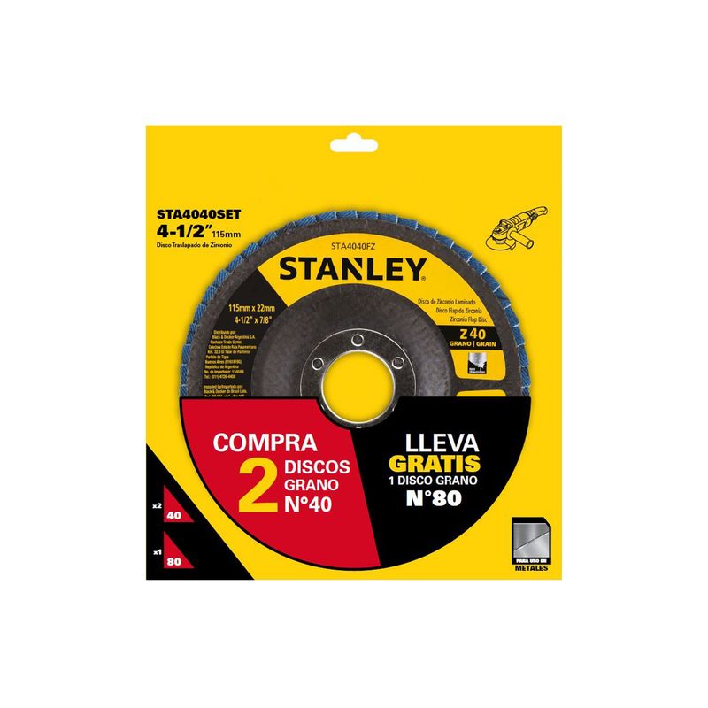 STANLEY - Set 3 discos Flap de Zirconio 115mm G40 STANLEY STA4040SET