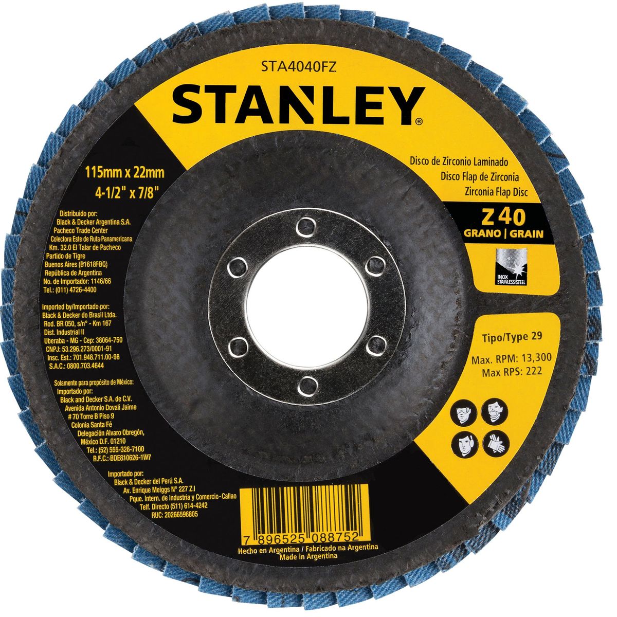 STANLEY - Set 3 discos Flap de Zirconio 115mm G40 STANLEY STA4040SET
