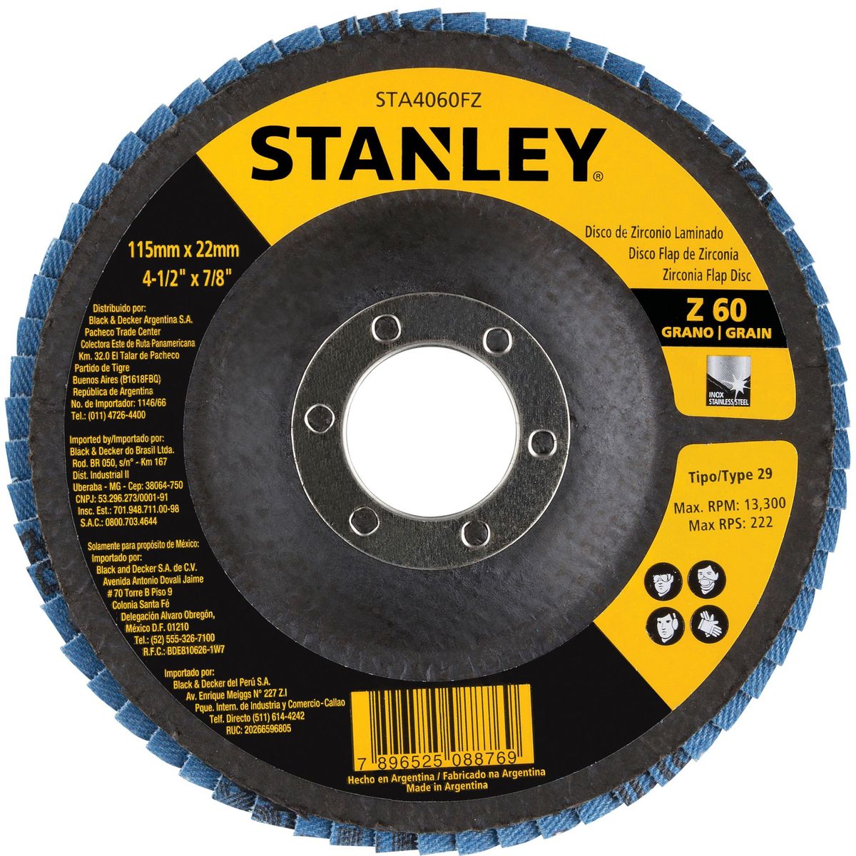 STANLEY - Set 3 discos Flap de Zirconio 115mm G60 STANLEY STA4060SET