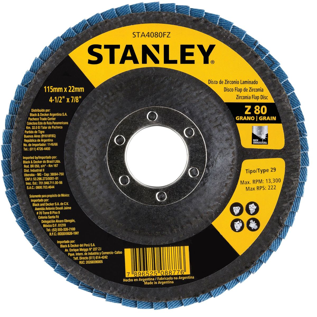 STANLEY - Set 3 discos Flap de Zirconio 115mm G80 STANLEY STA4080SET