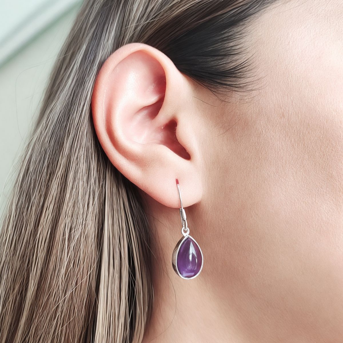 COGGIOLA - Aros Amatista Gota Gancho Plata Fina 925