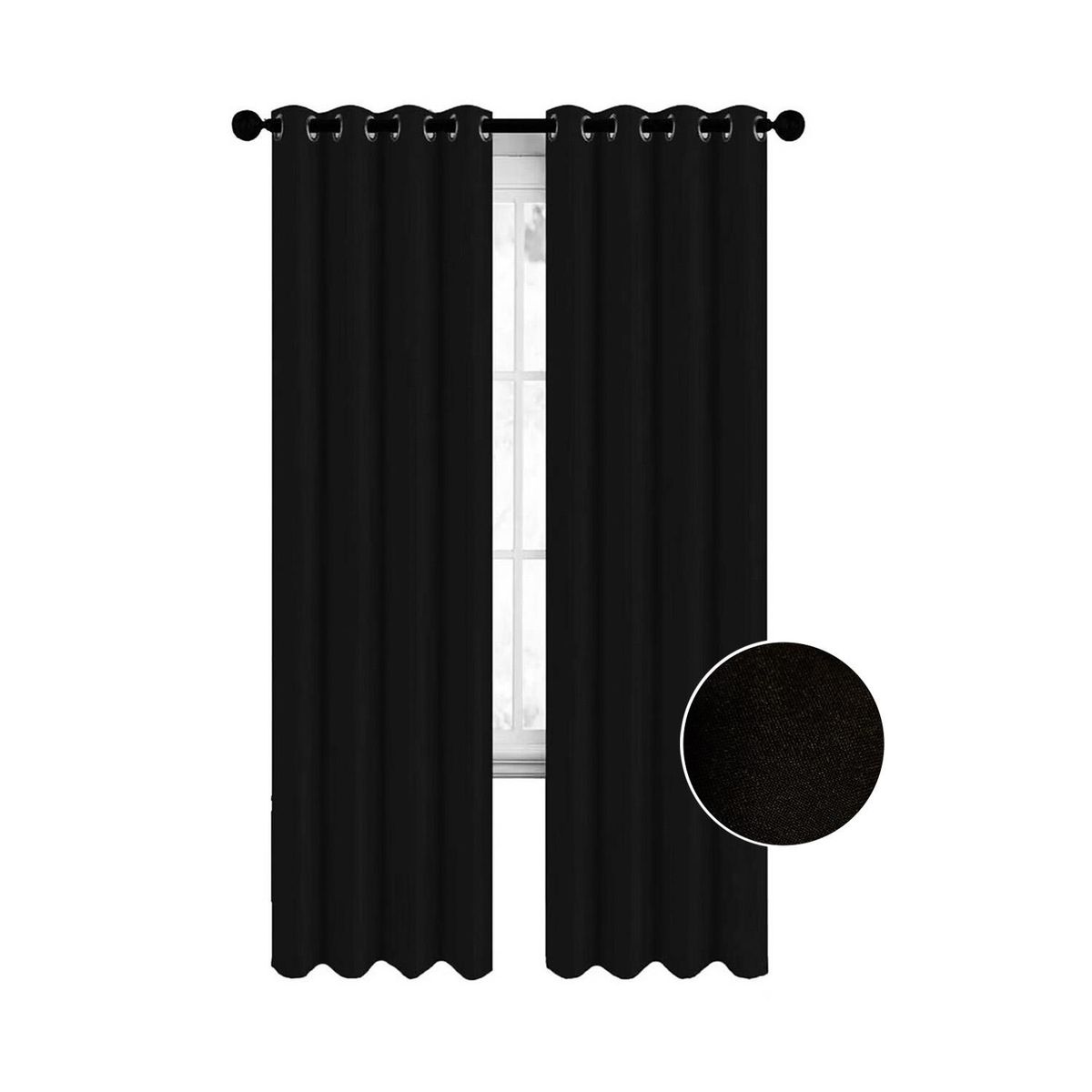 CURSOR - Cortina Blackout 2 Paños 100% Lino Textura Térmica Engomada - Negro