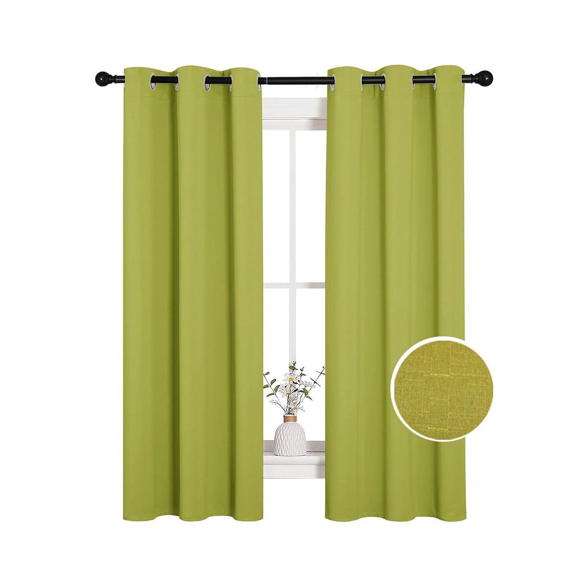 CURSOR - Cortina Blackout 2 Paños 100% Lino Textura Térmica Engomada - Verde