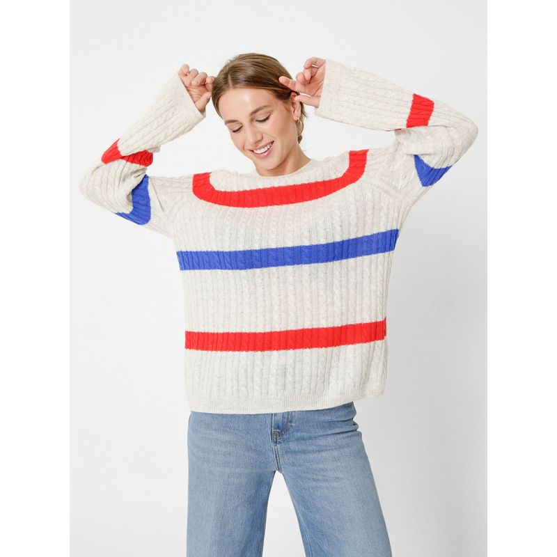 TOMMY HILFIGER - Sweater De Lana De Punto Trenzado Beige Tommy Hilfiger