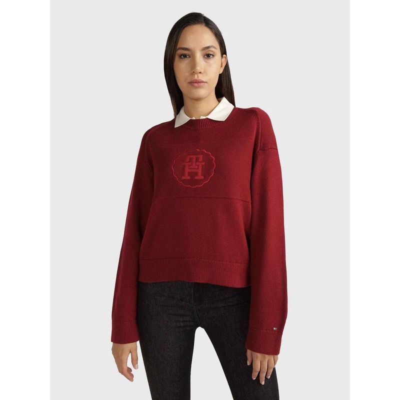 TOMMY HILFIGER - Sweater Monogram Logo Estilo Sello Rojo Tommy Hilfiger