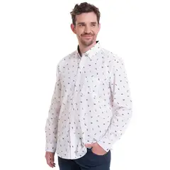 TRUVAL - Camisa Estampada Microprint Blanco