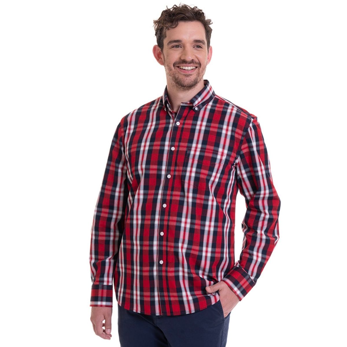 TRUVAL - Camisa Trevira Cuadros Rojo TRUVAL