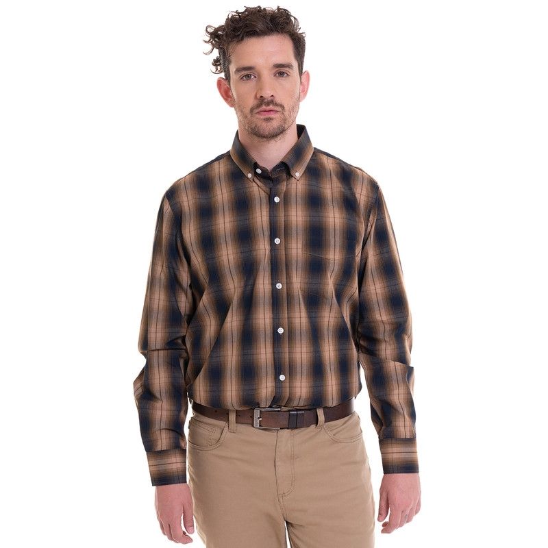 TRUVAL - Camisa Trevira Cuadros Tostado TRUVAL