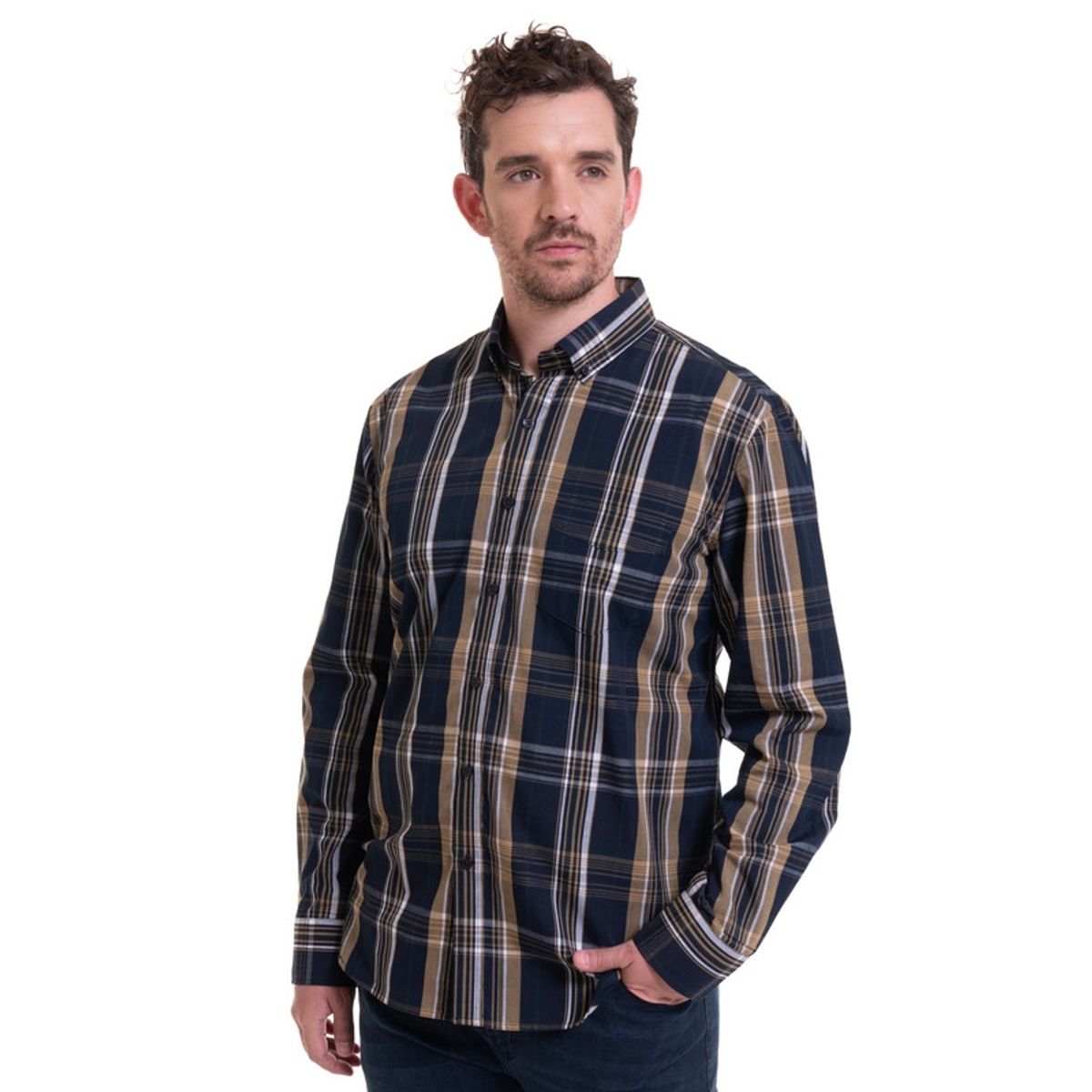 TRUVAL - Camisa Trevira Cuadros Azul Marino TRUVAL