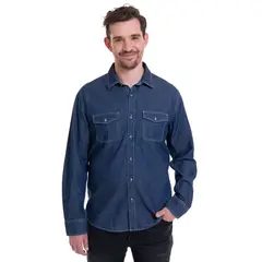 TRUVAL - Camisa Denim Básica Azul Marino