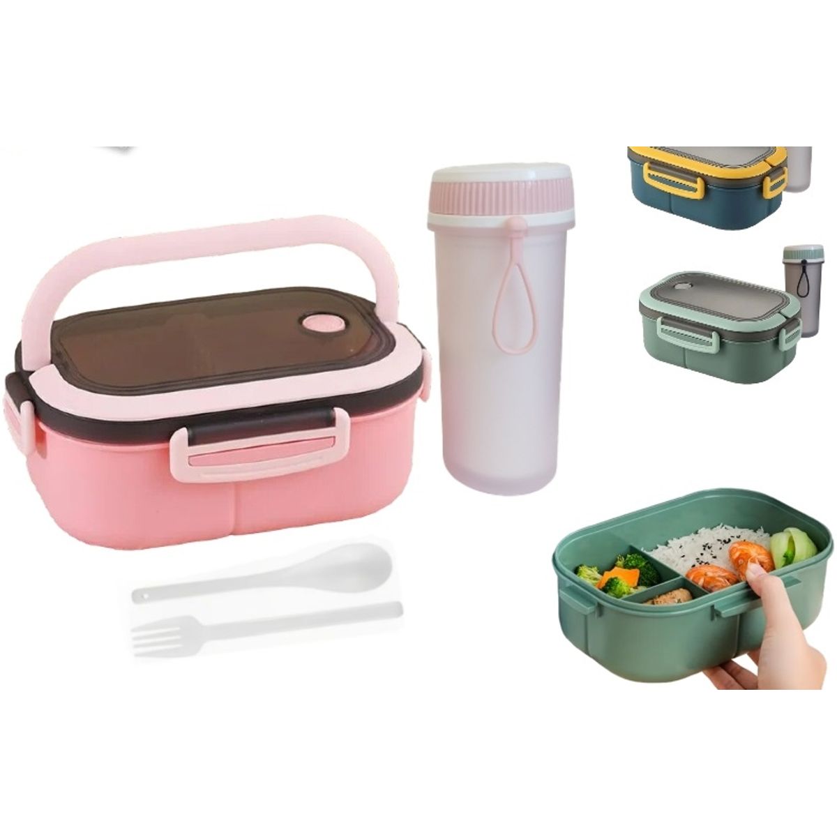 GENERICO - Lonchera Tupper Colores Surtidos Vaso Cubiertos