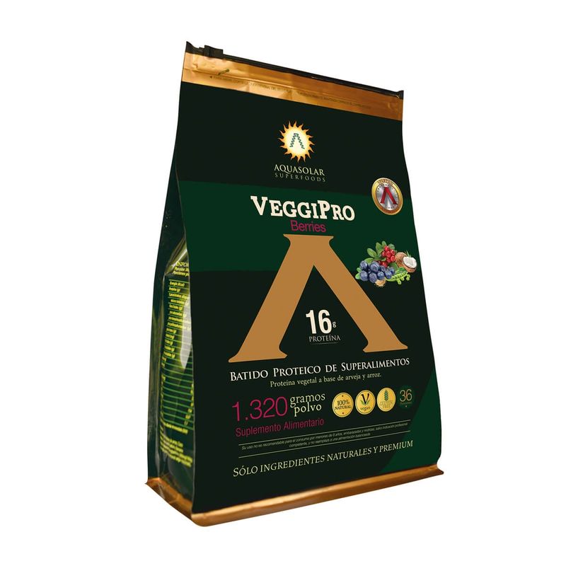 AQUA SOLAR - Veggipro Berries, Proteína vegana (1320 gr) - BERRIES