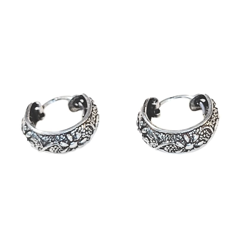 ANDREA COGGIOLA JOYAS - Aros Argolla Flores Envejecida Plata Fina 925