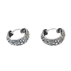 ANDREA COGGIOLA JOYAS - Aros Argolla Flores Envejecida Plata Fina 925