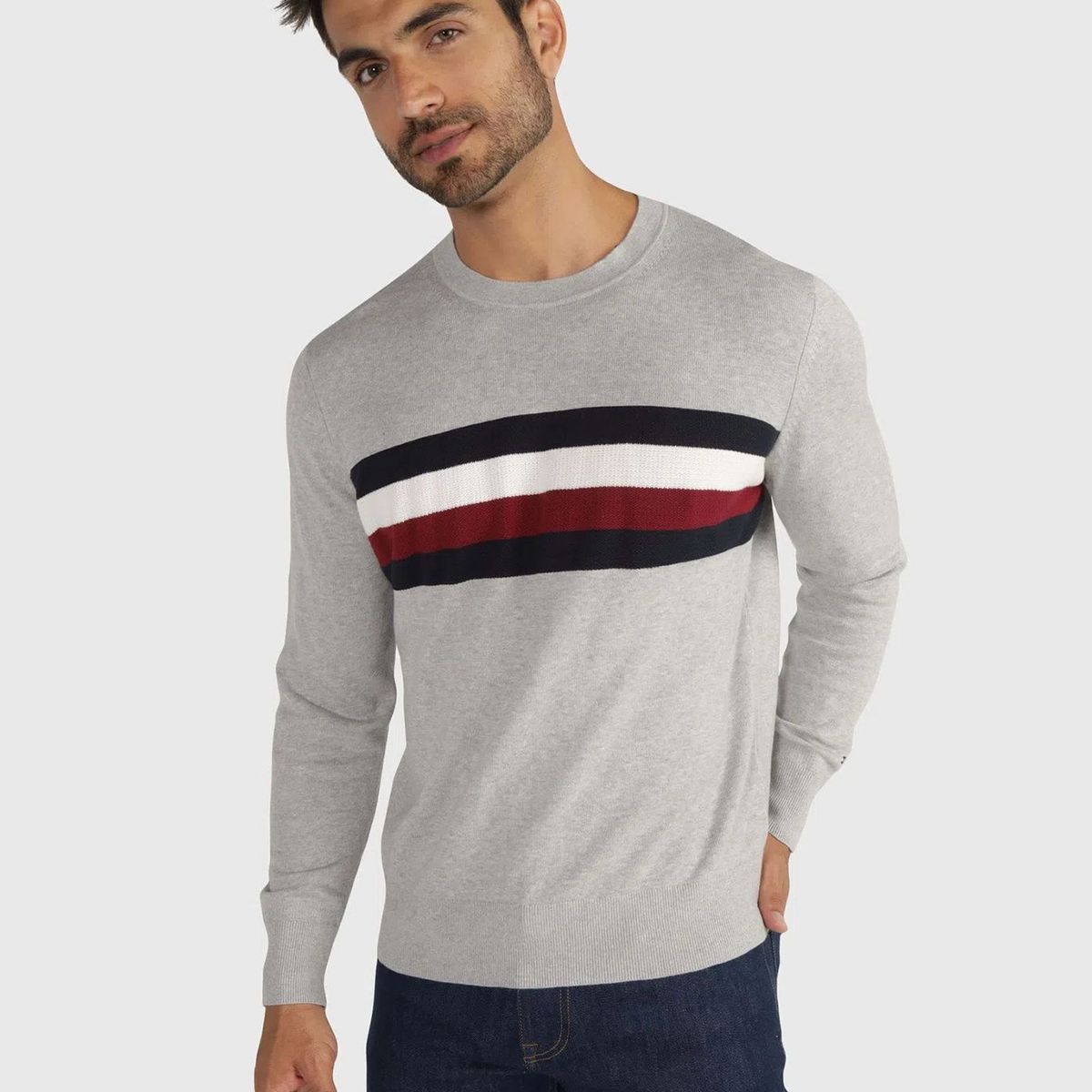 TOMMY HILFIGER - Sweater Structure Stripe Gris Tommy Hilfiger