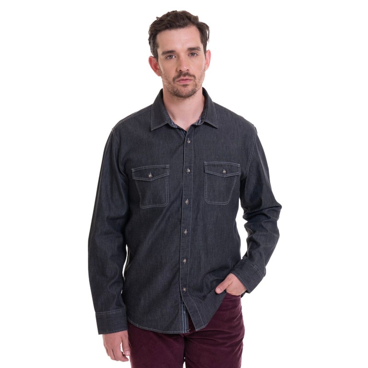 TRUVAL - Camisa Denim Básica Gris Oscuro TRUVAL
