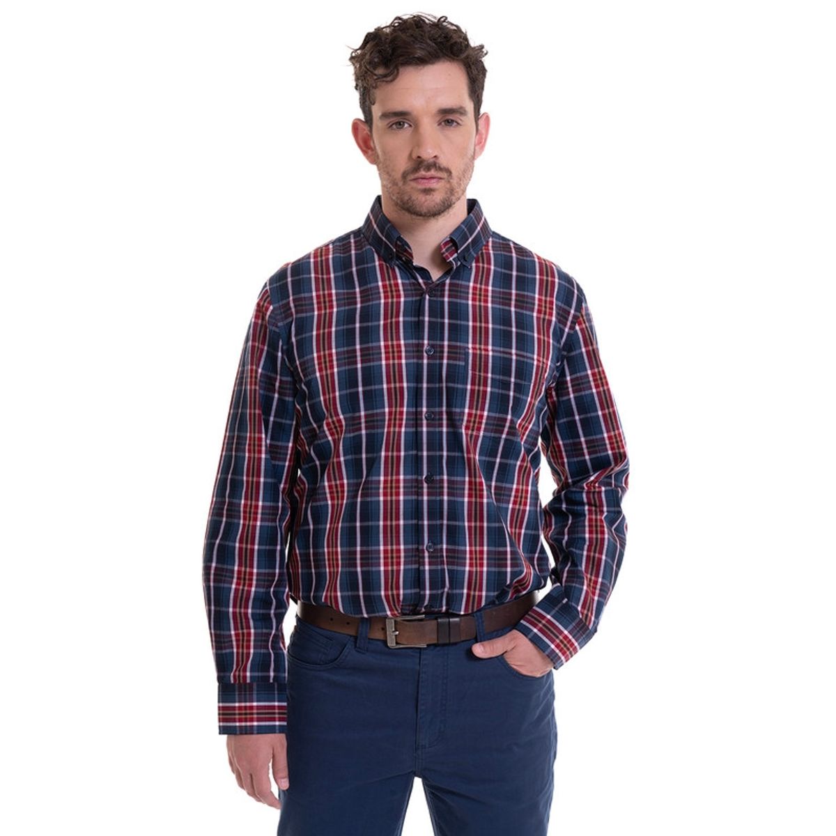 TRUVAL - Camisa Trevira Cuadros Azul Melange TRUVAL