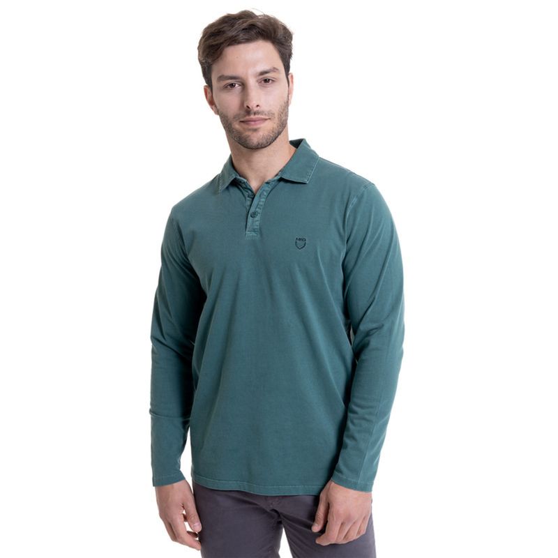 MCGREGOR - Polera Manga Larga Cuello Camisero Verde Petróleo MCGREGOR