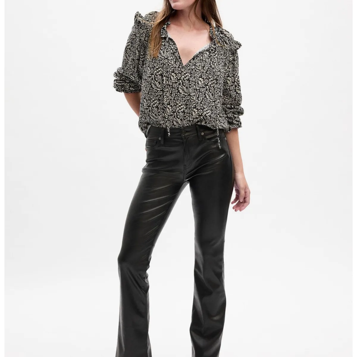 GAP - Blusa Mujer Cuello Dividido Vuelos Blanco GAP