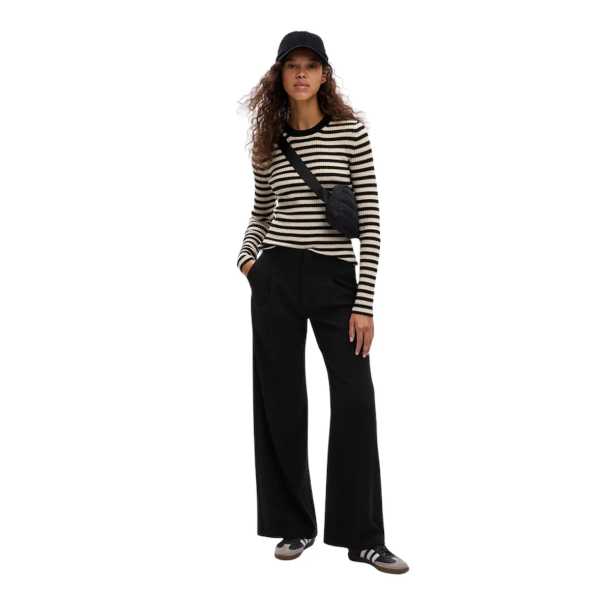 GAP - Chaleco Cuello Redondo Rib Rayado Mujer Negro