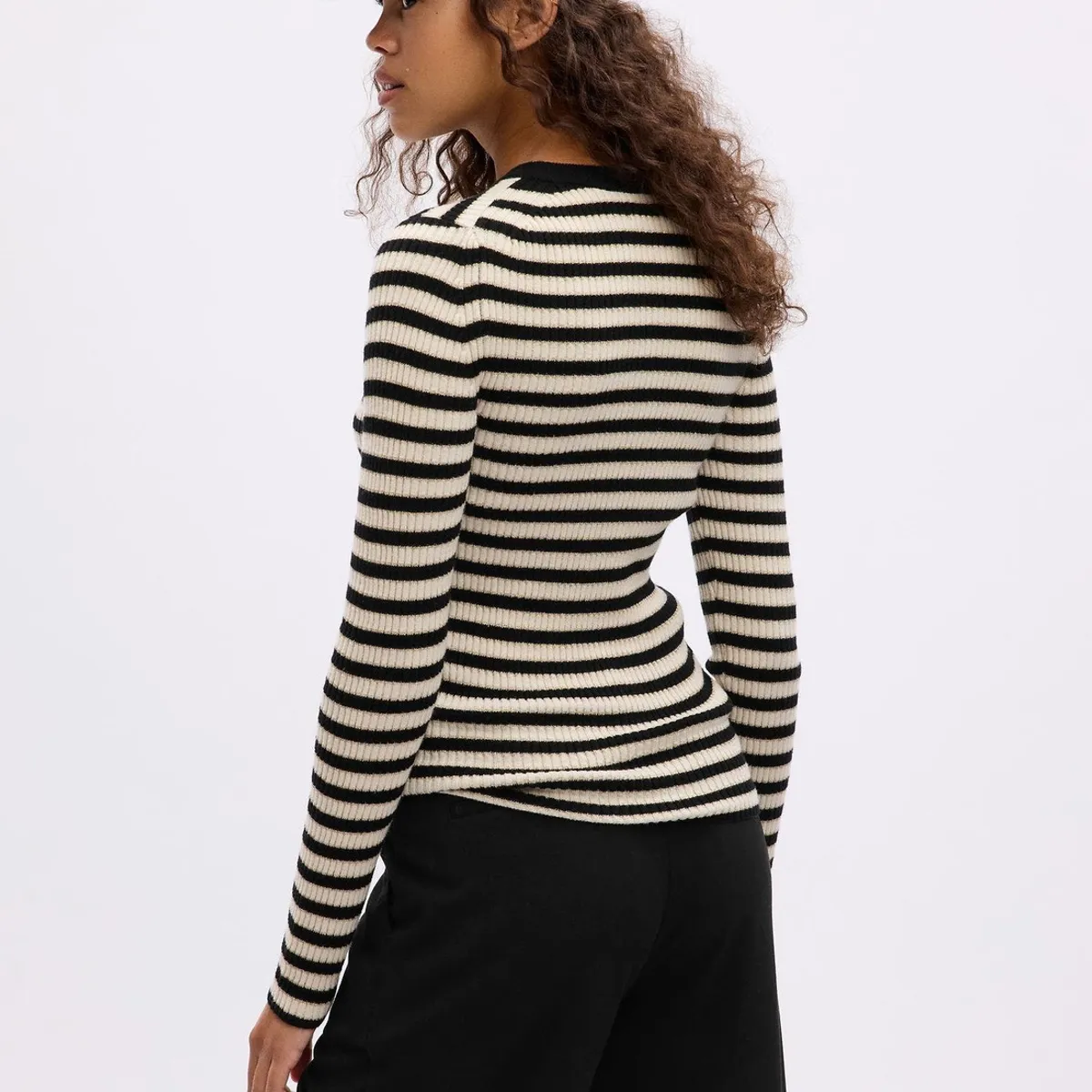 GAP - Chaleco Cuello Redondo Rib Rayado Mujer Negro