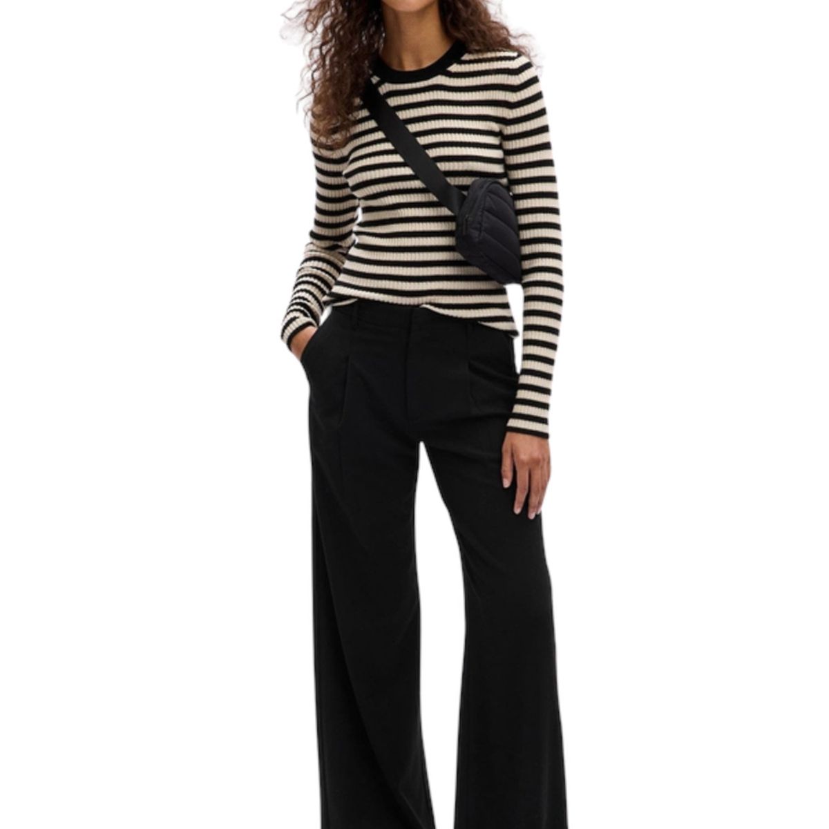 GAP - Chaleco Mujer Gap Cuello Redondo Rib Rayado Negro