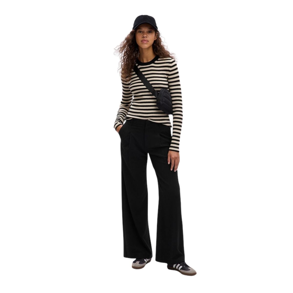 GAP - Chaleco Mujer Gap Cuello Redondo Rib Rayado Negro