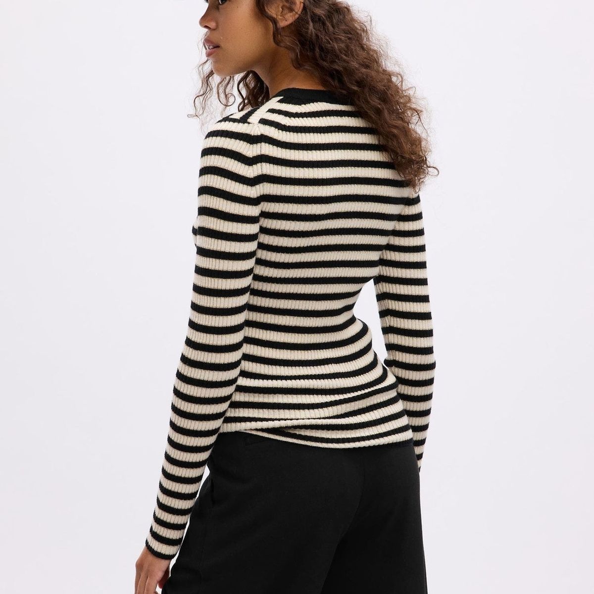 GAP - Chaleco Mujer Gap Cuello Redondo Rib Rayado Negro
