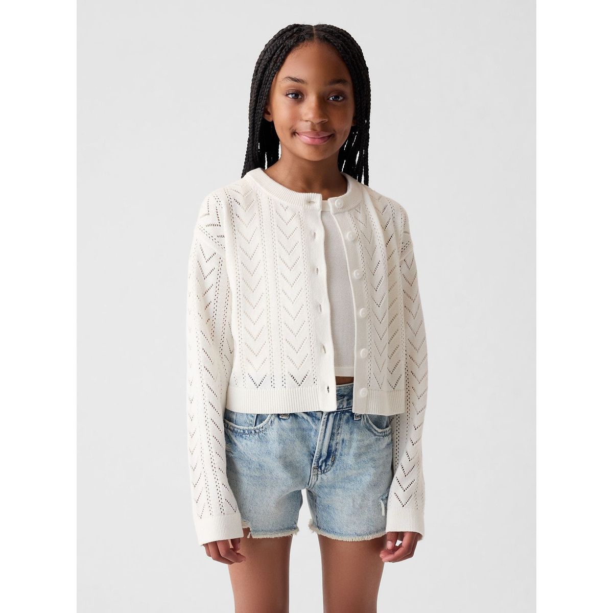 GAP - Cardigan Niña Pointelle Blanco GAP