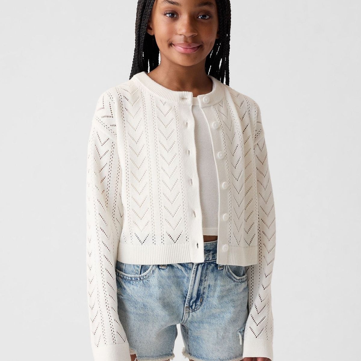 GAP - Cardigan Niña Pointelle Blanco GAP